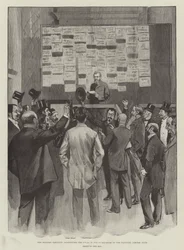 Le elezioni generali, annuncio dei sondaggi nella sala fumatori del National Liberal Club